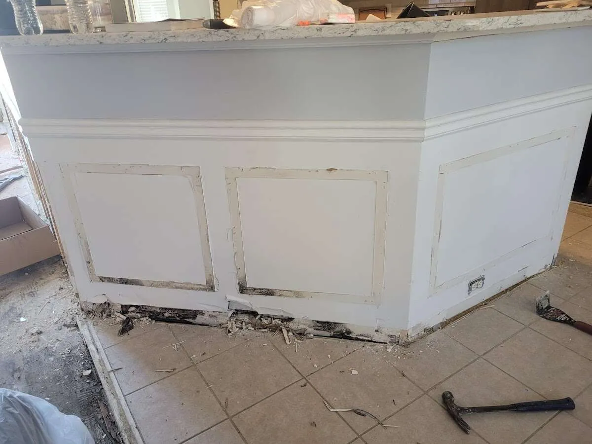 Water damage and mold on kitchen during Storm Damage Restoration in Turlock